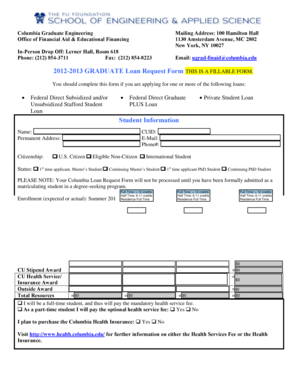 Columbia Graduate Loan Request Form