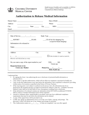 HIPAA Authorization to Release Medical Information