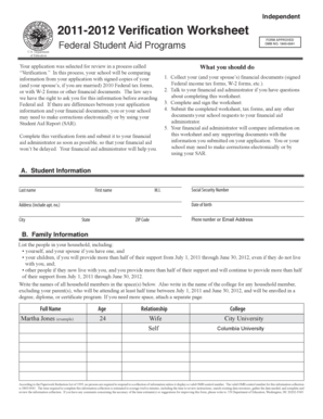2011-2012 Verification Worksheet
