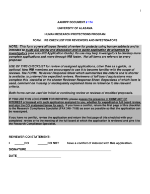 IRB Checklist for Reviewers and Investigators