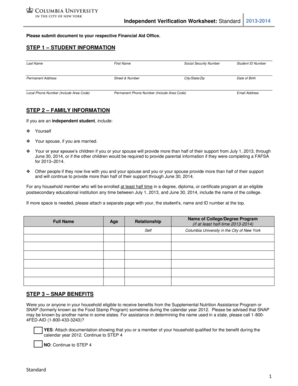 Independent Verification Worksheet