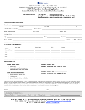 2009-10 Dependent Enrollment Application
