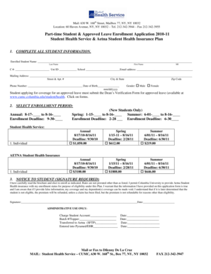 Part-time Student & Approved Leave Enrollment Application