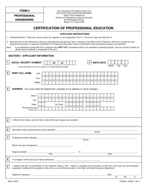 New York Engineering Education Certification Form