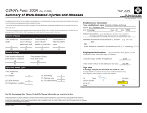 OSHA Form 300A Summary of Work-Related Injuries and Illnesses