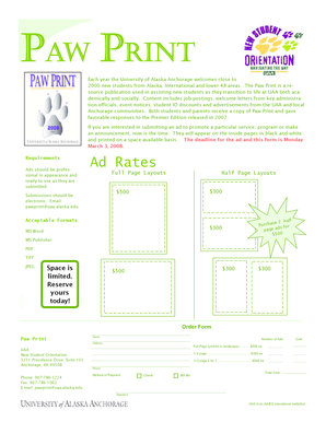 Paw Print Ad Order Form