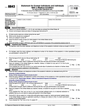 IRS Form 8843 for 2012 for F and J Students - University of Alaska ... - uaf