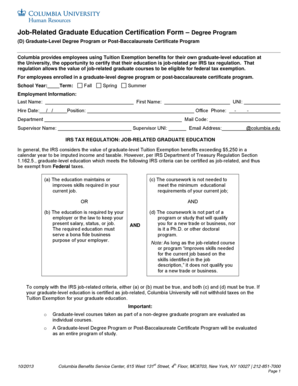 Job-Related Graduate Education Certification Form