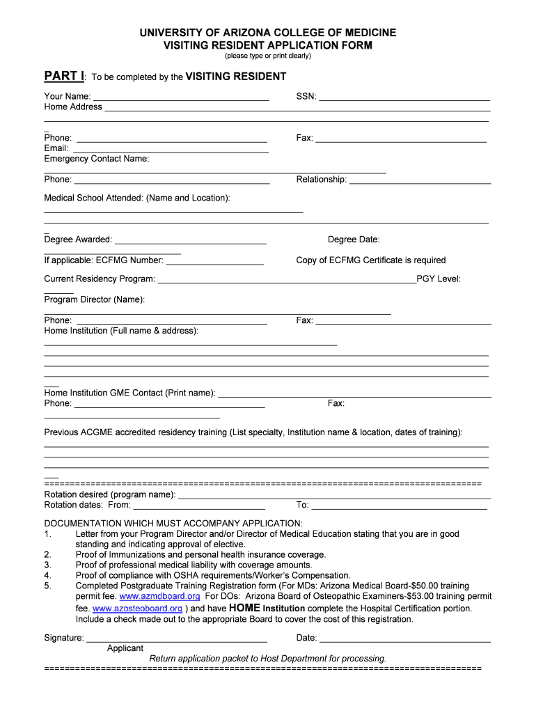Application form for all visiting residents - GME South Campus Preview on Page 1
