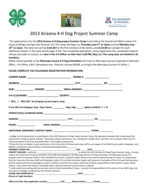 2013 Dog Camp Registration - University of Arizona Cooperative ... - extension arizona