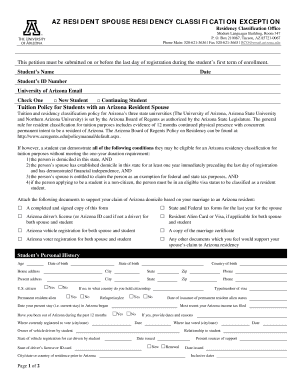 AZ Resident Spouse Residency Classification Exception
