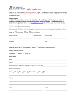 Mail-In Donation Form - Arizona Cancer Center - University of Arizona - azcc arizona