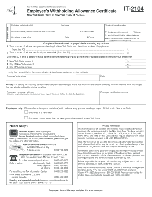 New York Employee’s Withholding Allowance Certificate IT-2104