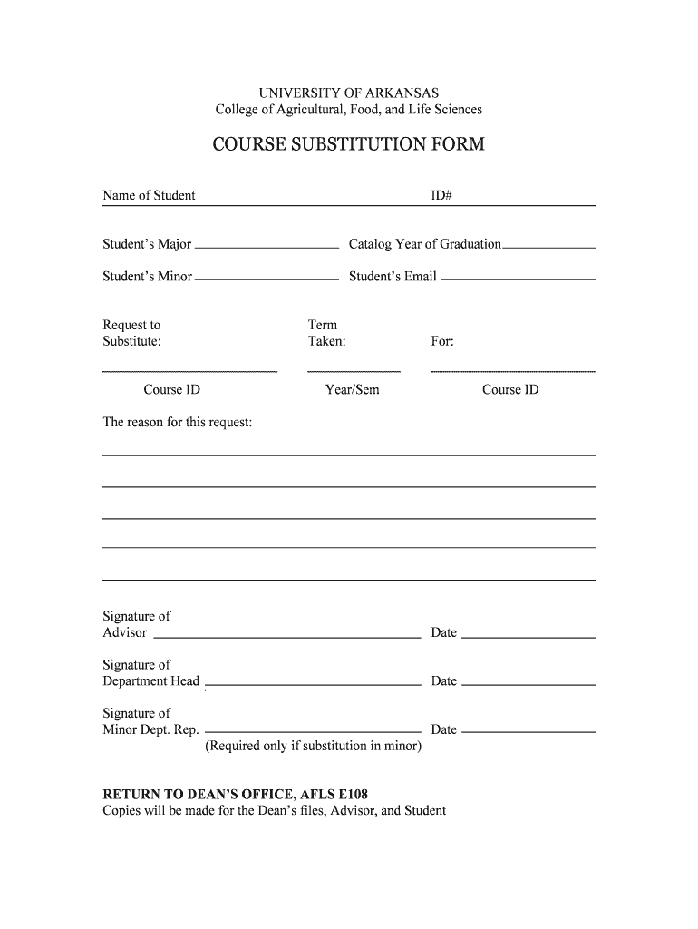 Course substitution form - Bumpers College of Agricultural, Food and Preview on Page 1