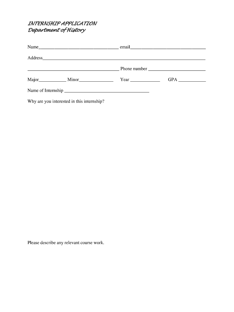 Spring 2005 INTERNSHIP APPLICATION - the Department of History Preview on Page 1