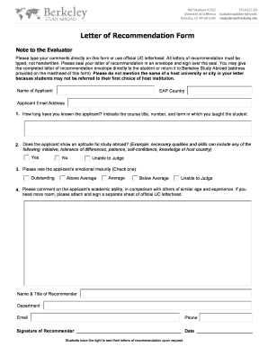 Recommendation letter sample for employee - Letter of Recommendation Form - Berkeley Study Abroad