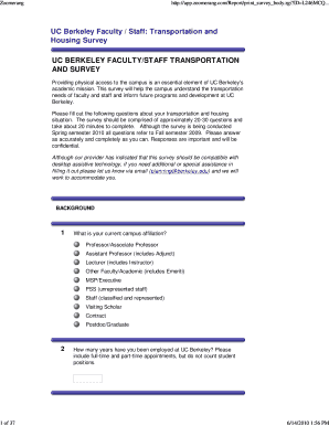 UC Berkeley Faculty Staff Transportation and Housing Survey