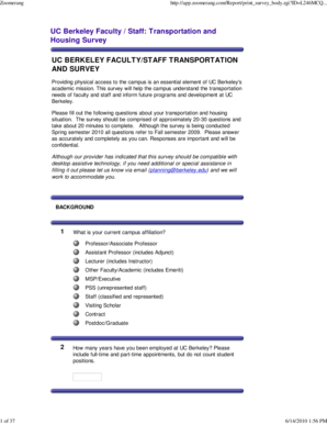 UC Berkeley Faculty Staff Transportation and Housing Survey