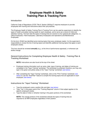 Employee Health & Safety Training Plan & Tracking Form