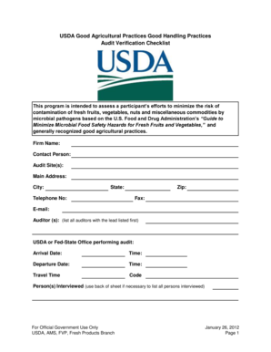 USDA Good Agricultural Practices Audit Verification Checklist