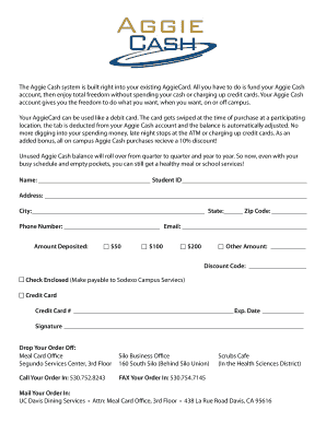 Aggie Cash Account Registration Form