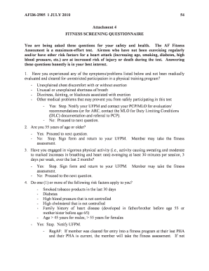 AFI36-2905 Fitness Screening Questionnaire