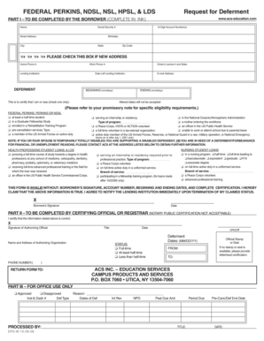 Federal Perkins Loan Deferment Request