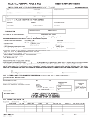 Federal Perkins Loan Cancellation Request Form