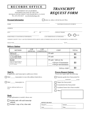 UC Hastings Transcript Request Form