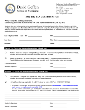 2012-2013 Tax Certification Form