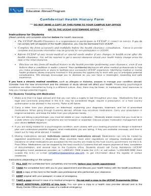 UCEAP Confidential Health History Form