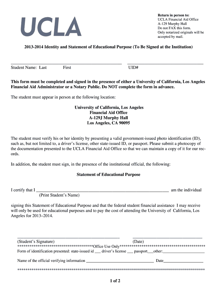 Fillable Online fao ucla Identity and Statement of Educational Purpose