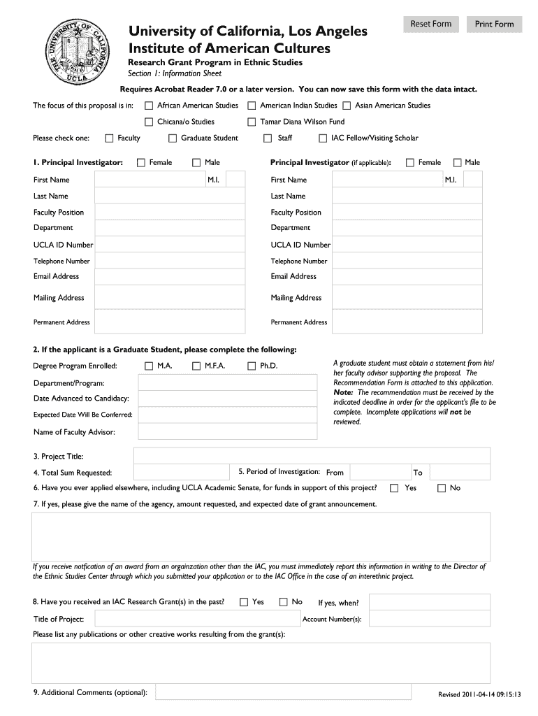 Fillable Online iac ucla Application Form UCLA Institute of American