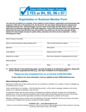 California Proposition 94-97 Support Form