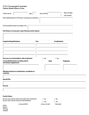 UCLA Neurosurgical Associates Patient Health History Form - spinecenter ucla