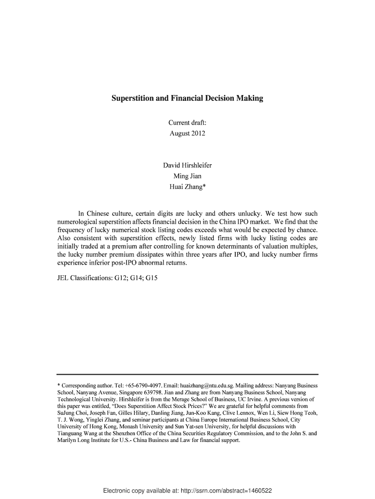 Superstition and Financial Decision Making Preview on Page 1