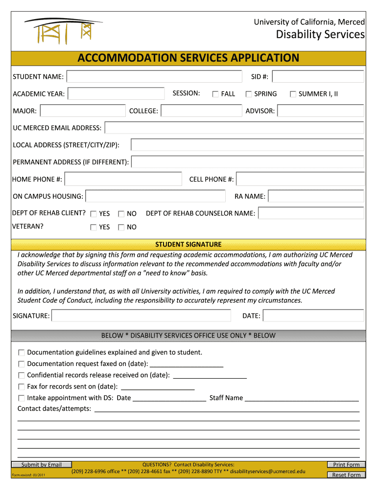 ACCOMMODATION SERVICES APPLICATION Disability Services Preview on Page 1