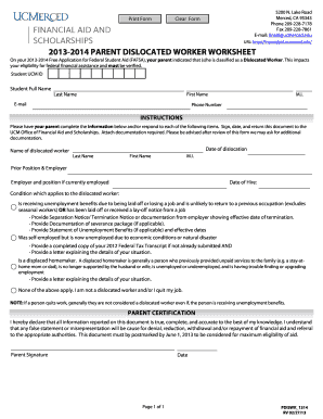 2013-2014 Parent Dislocated Worker Worksheet