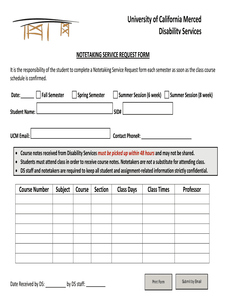 Notetaking Services Request Form - Disability Services - University Preview on Page 1