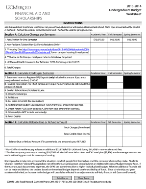 UC Merced Undergraduate Budget Worksheet - Financial Aid