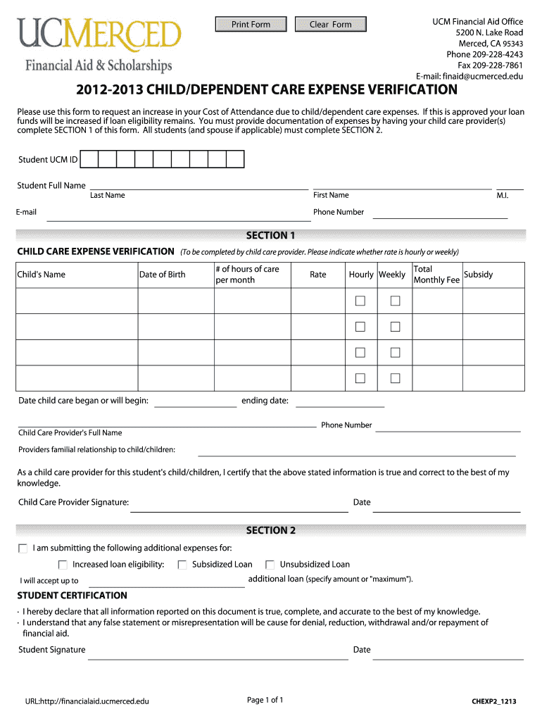 edu Clear Form 2012-2013 CHILD DEPENDENT CARE EXPENSE VERIFICATION Please use this form to request a Preview on Page 1