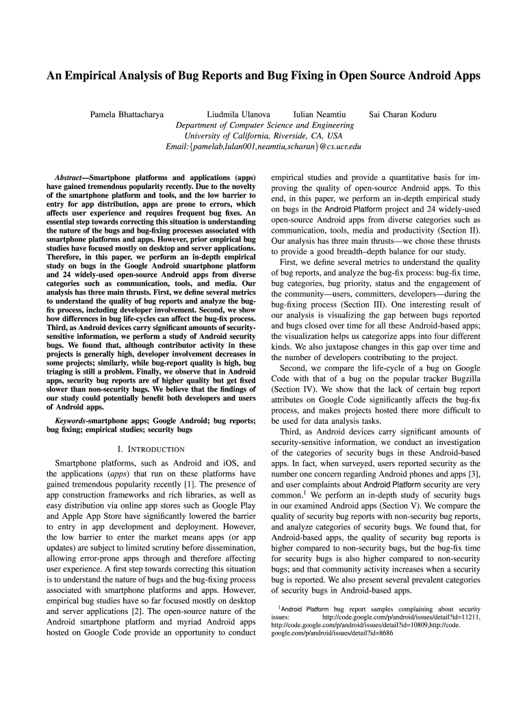 An Empirical Analysis of Bug Reports and Bug Fixing in Open Source Android Apps Preview on Page 1