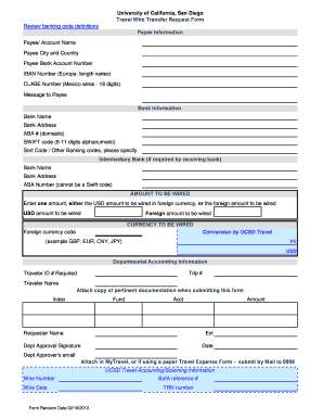 University of California Travel Wire Transfer Request Form