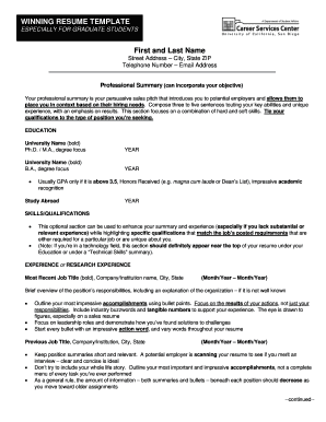 Editable resume template pdf - WINNING RESUME TEMPLATE First and Last Name - career ucsd