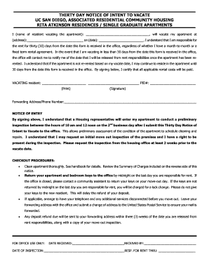 Thirty Day Notice of Intent to Vacate