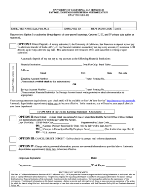 University of California Payroll Earnings Distribution Authorization