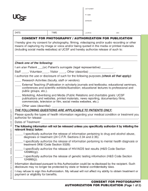 Consent for Photography Authorization for Publication