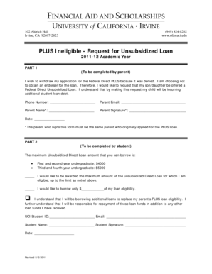 PLUS Ineligible - Request for Unsubsidized Loan