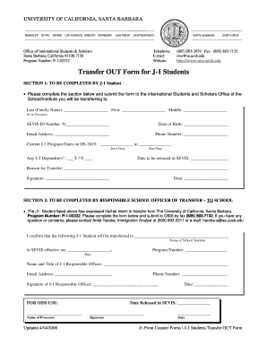 Transfer OUT Form for J-1 Students - Office of International Students ... - oiss sa ucsb