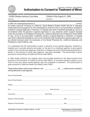 Authorization to Consent to Treatment of Minor